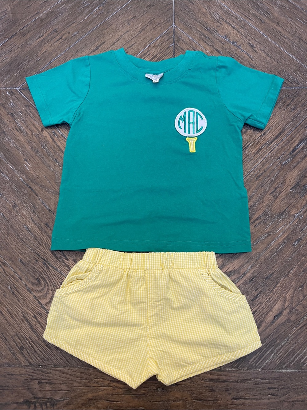 Sew Magnolia Smocks Green Golf Tee and Yellow Shorts Set  Monogrammed with MAC